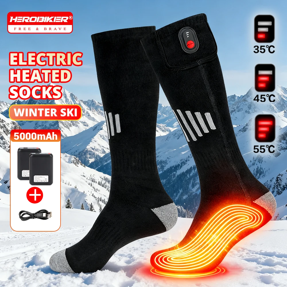 

Winter Motorcycle Heated Socks Men Women USB Electric Heating Thick Stockings For Motorcycle Motocross Skiing Outdoor Fishing