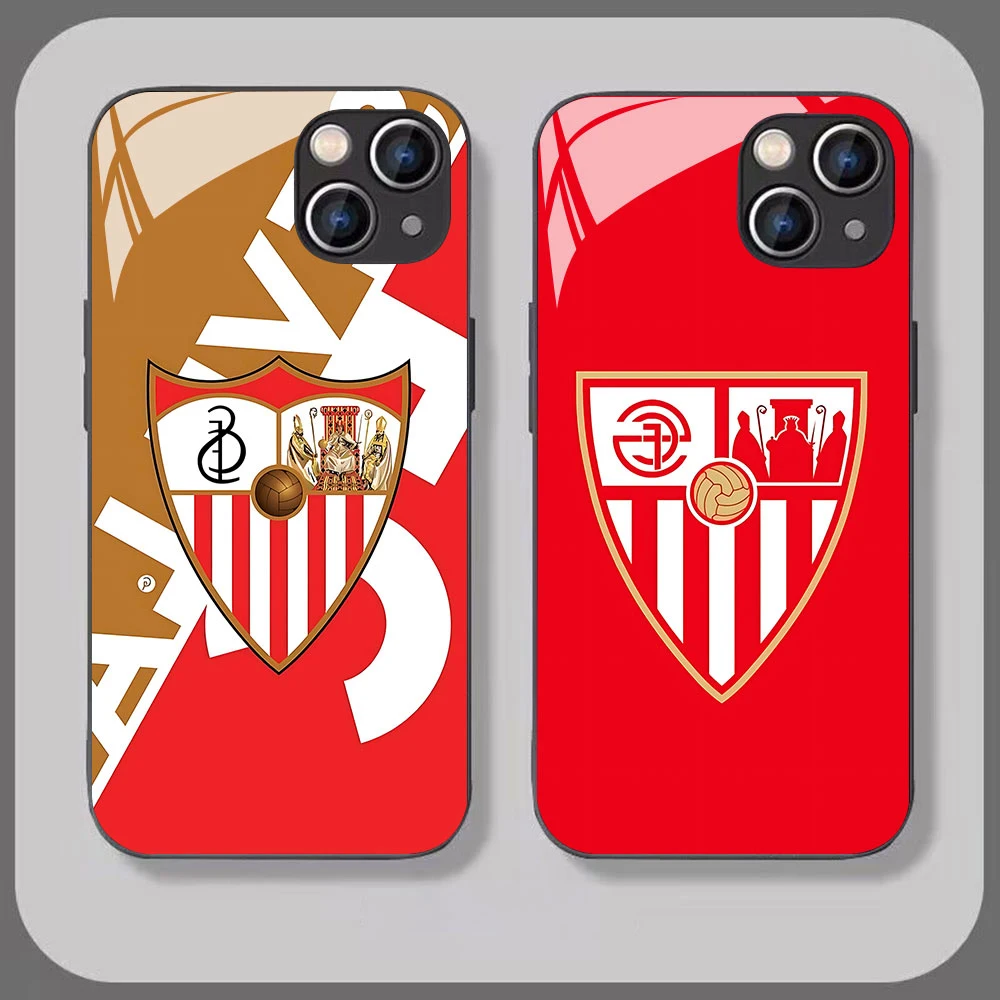 Football Phone Case For iPhone 16 15 14 13 12 Mini 11 Pro XS Max XR X SE 2022 8 SevilleS-Plus FC-CLUB Glass Silicone Cover