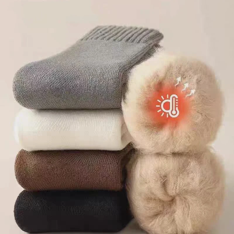 Retro Solid Warm Cashmere Socks Men 2025 Winter 5 Pairs Vintage Knit Comfort Fluffy Fur Thick Socks Formal Stockings for Men