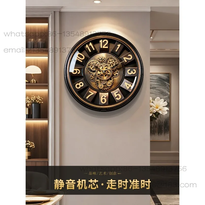 American retro gear mechanical wall clock living room 2026 new factory direct sales