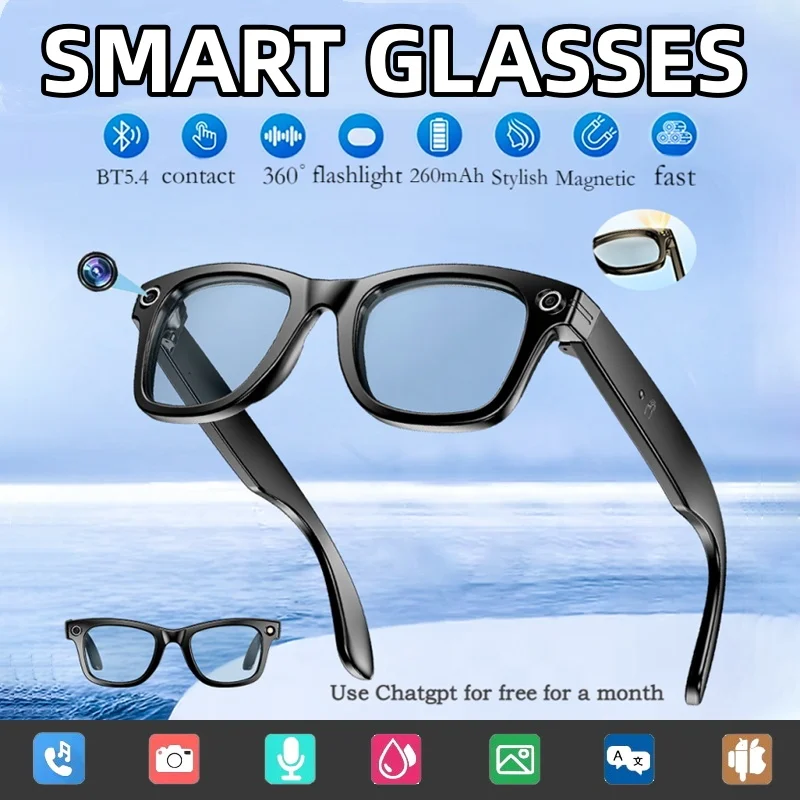 

S380 AI Camera Smart Glasses With Camera 800W Photo And Video Bluetooth Glasses Listening To Music Shooting Sunglasses