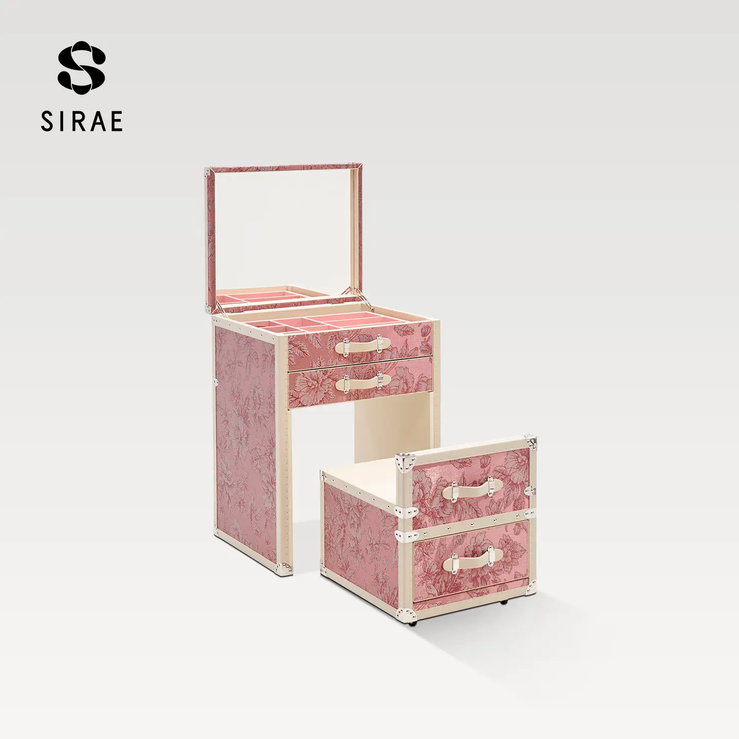 LMM pink light luxury copper wire dresser small high-end removable storage cabinet flip makeup table