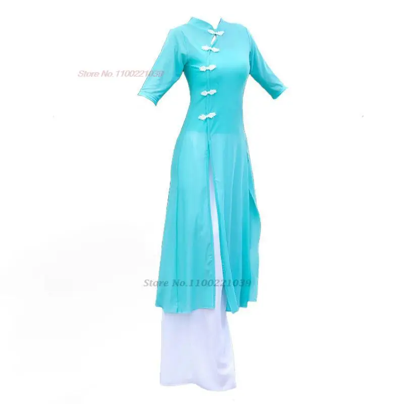 2025, chinesisches traditionelles Qipao, Retro-Mesh-Cheongsam-Kleid + Hose, Set für Damen, elegantes Bühnenkostüm, orientalisches Bühnenkleid