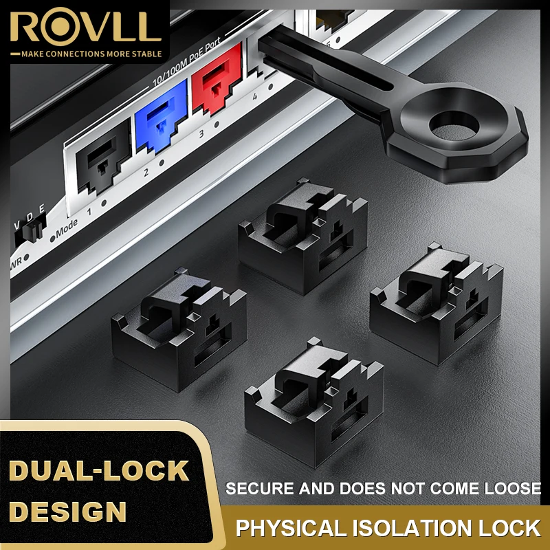 ROVLL RJ45-poortvergrendeling Afneembare Ethernet-poortvergrendeling RJ45-poortblokker met ontgrendelingsgereedschap Stofbescherming voor switch, router