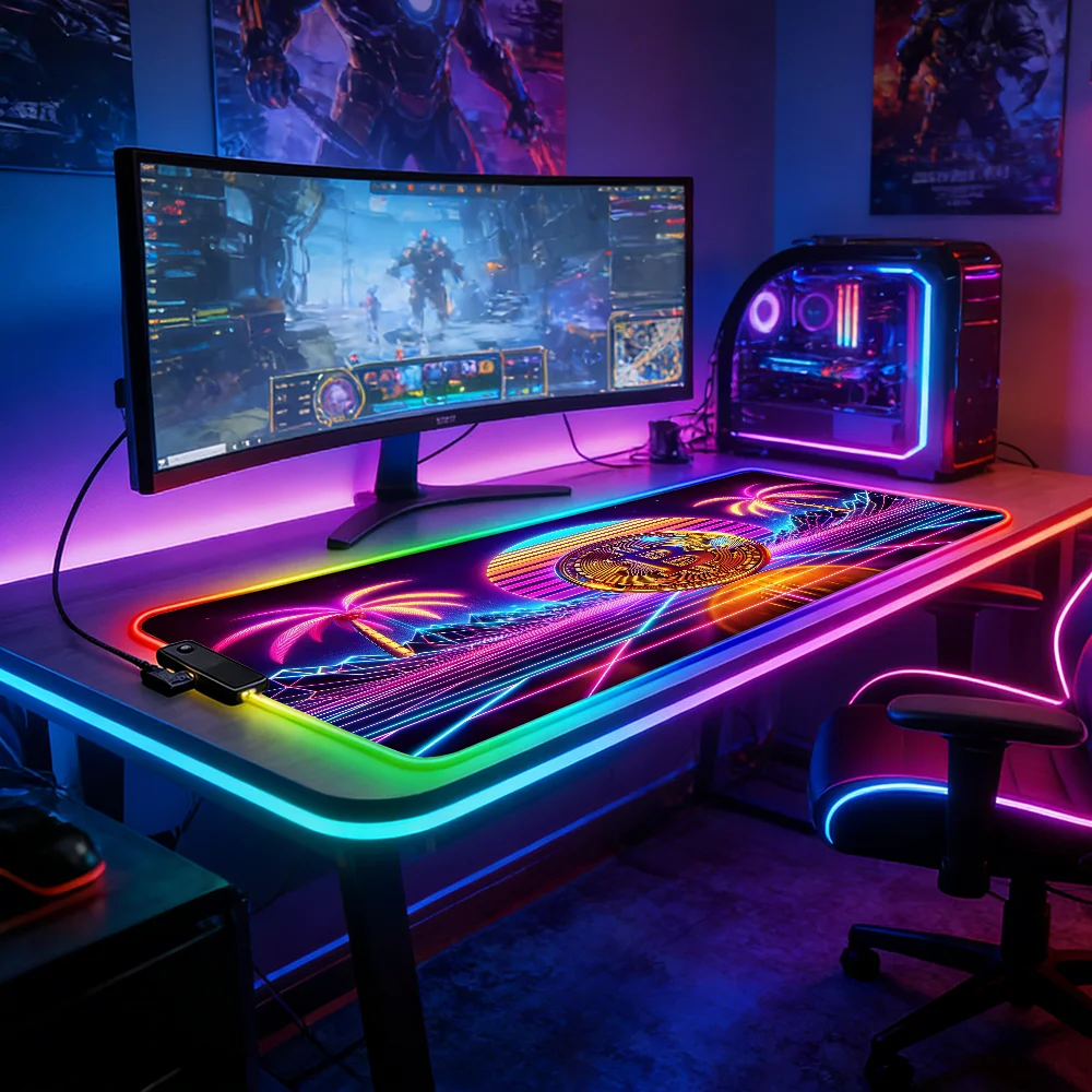 LED Lighting RGB Mouse Pad E-sports Game Keyboard Pad Table Mats Cyber ​​Bitcoin Neon Mousepad Gamer Pc Accessories Deskmat Pads