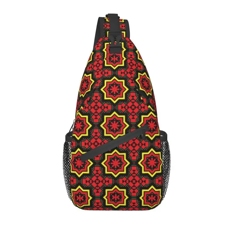 Casual Red Star Ankara Pattern Sling Crossbody Backpack Men African Culture Art Shoulder Chest Bag for Camping Biking