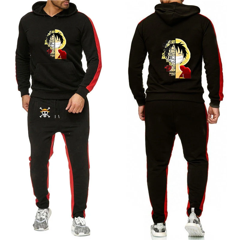 

One Piece Luffy Logo Print 2026 Spring And Autumn Men's Solid Color Bright Colors Eye-catching Best Seller Hoodies Pants Suits