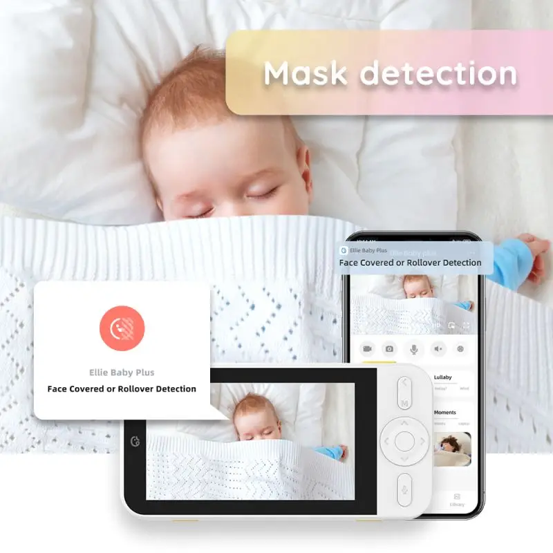 Ellie AI Baby Plus Monitor With 2K HD Camera and Audio Face Covered Alert AI Cry Soothing Lullaby Sleep Analysis Temp& Humidity