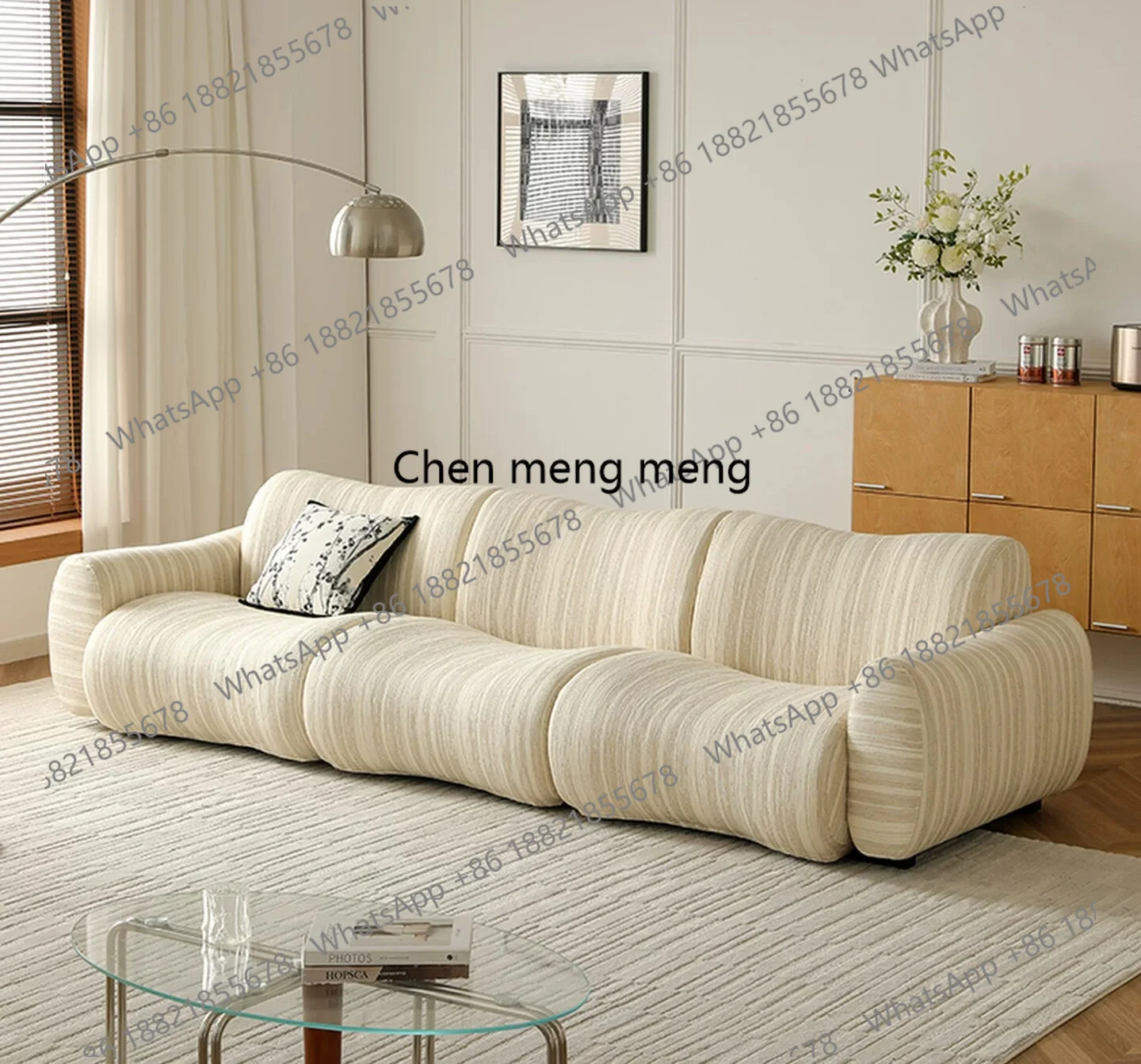 YL French cream-style fabric sofa, living room small apartment, creative bamboo joint combination color blocking