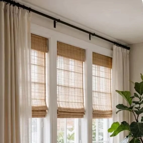 Customized Sisheng Natural Bamboo Woven Blinds Roller Shades Window Curtains Home Office Bedroom  Curtains