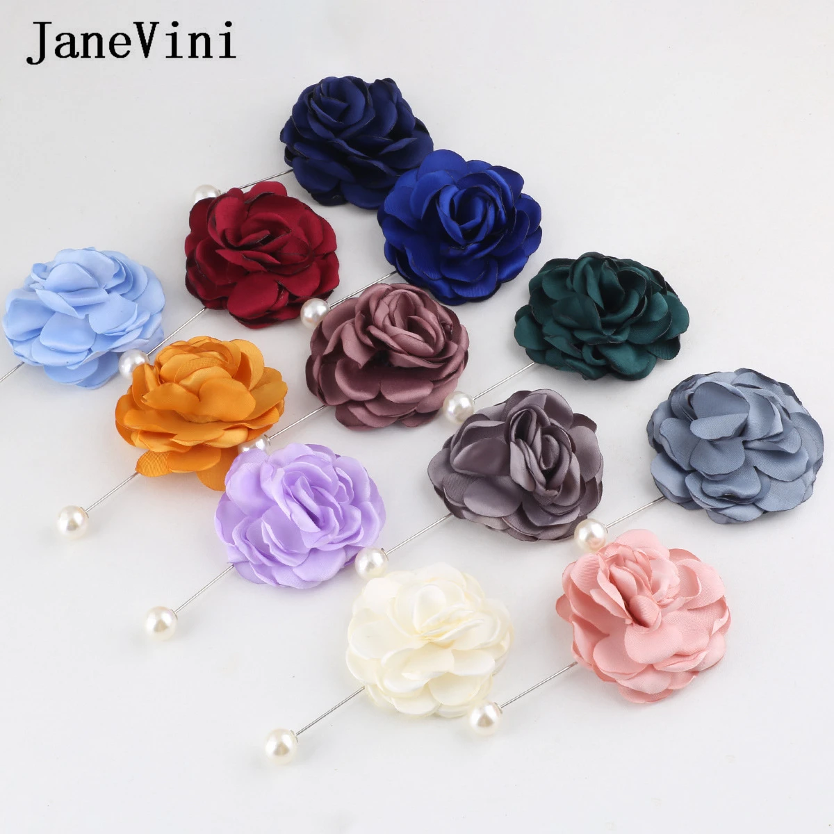 JaneVini Artificial Flowers Groom Boutonniere Mensuit Bridal Bridesmaid Rose Corsage Buttonhole for Men Wedding Accessories