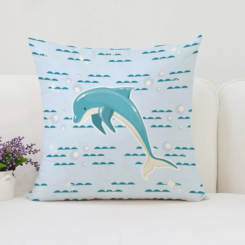 غطاء وسادة ديكور دلفين لطيف ، ديكور منزلي ، غطاء غرفة جمالي لأغطية الوسائد ، غطاء وسادة 45x45 ، 40x40 #3