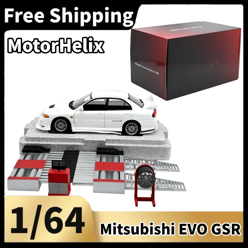 [In Stock] MotorHelix 1:18 Mitsubishi Evolution IV White Diecast Model Car with Dyno Test Bench Diorama Set