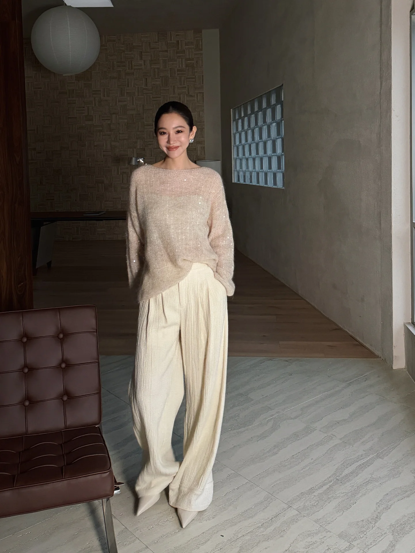 

Lihui Er Lin Yue Guan Retro Texture Casual Pants Spring Design Small ence Wide Leg Pants Simple Sle l Waist