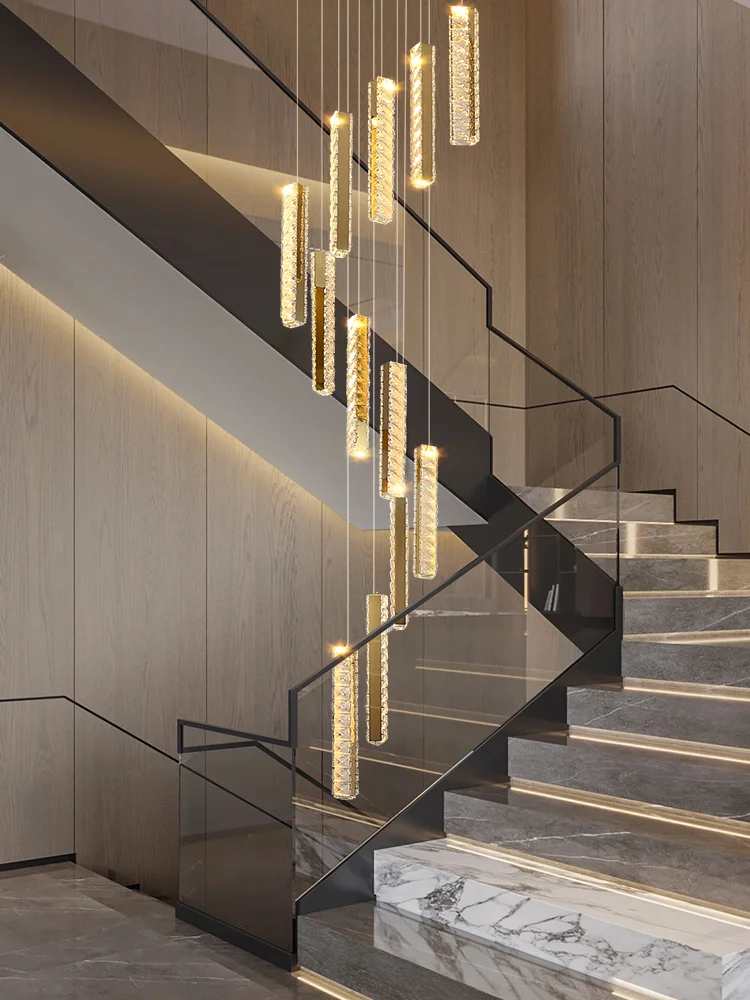 Lustre de cristal com grande design, pingente chapeado cromado, moderna escadaria espiral, lustre longo, luxo, novo