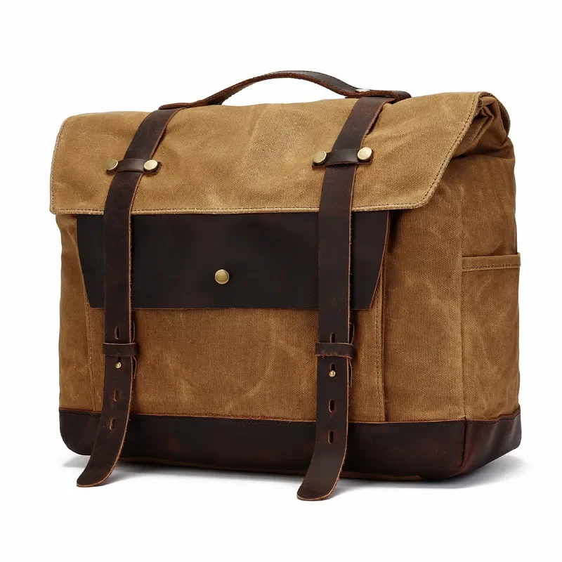 Retro Motorcycle Side Bag Waterproof Canvas Crossbody Saddle Pouch for Cycling Travel Storage Anti Splash Shoulder Gear Pack