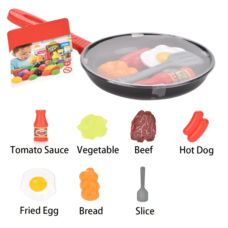 8PCS Children Kitchen Food Toys Simulation Cookware Game Set Pretend Play Pot Steak Vegetable Bread Hot Dog Omelette Kids Gift