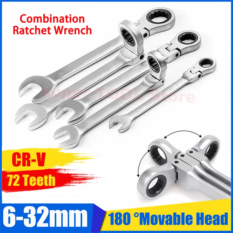 1Pc Adjustable Open End Gear Ratchet Wrench Bidirectional Dual Use Quick Spanner CR-V Steel 6/8/10-32mm Metric Hand Repair Tool