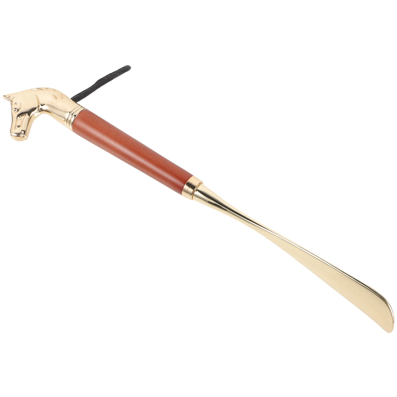Horse Head Shoehorn Long Handle Premium Wood Copper Shoe Helper Easy Aid for Seniors Shoes and Boots Shoe Horn
