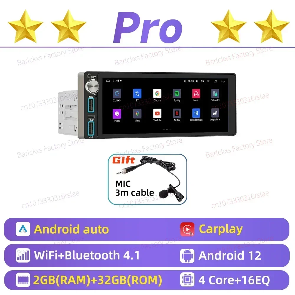 Draadloze Carplay Autoradio 6.86 "1 Din Radio Android Auto Multimedia voor VW Volkswagen UP 2011-2017 Head Unit GPS navigatie Wifi