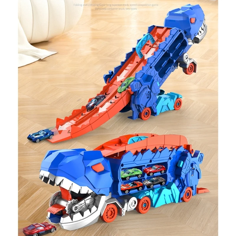 Multipurpose Children Dinosaur Rex Track Car Toy Set Portable Accessory With 2 Car Creative Play for Ages 3 and Up