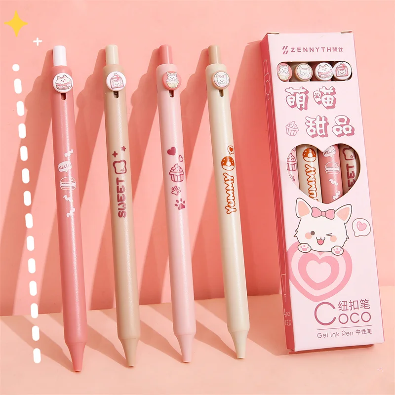 32 pcs/lot Kawaii Cat Press Gel Pen Cute 0.5mm Black Ink Neutral Pens For Writing Office School Supplies