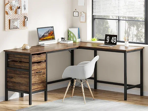 Tribesigns L Shaped Desk with File Drawer Cabinet, 59 Inch Corner Desk L Shaped Computer Desk with Drawers, Rustic Brown