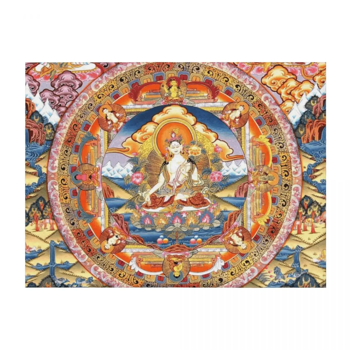 

White Tara Buddhist Mandala 60 Throw Blanket Giant Sofa Thermal For Sofa Thin Cute Blankets