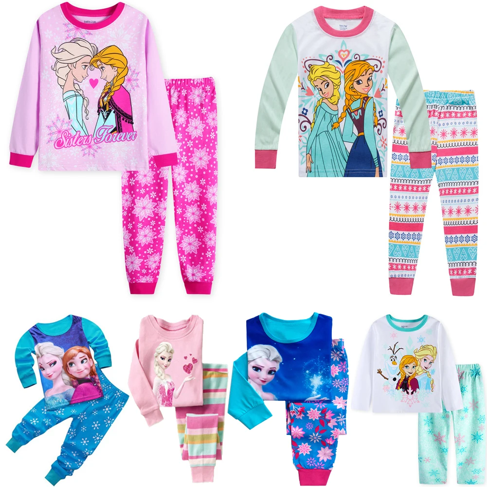 New Spring Autumn Children's Clothing Sets girl Sleepwear Clothes Kids Pajamas Set Baby Girls Cotton Frozen Anna Cartoon Pyjamas