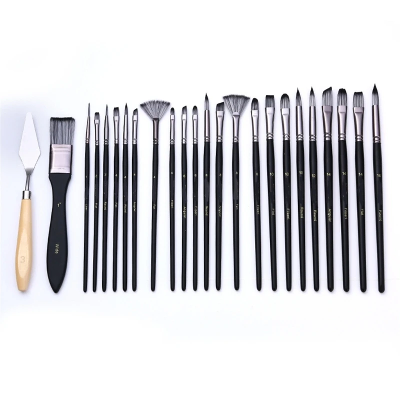 24 Pcs 페인트 브러시 세트 주최자 가방 및 주걱 수채화 아크릴 페인트 브러시 나일론 브러시 세트 드로잉 용품