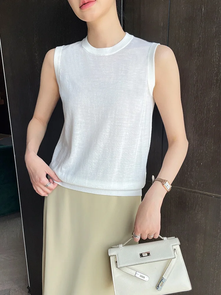 

Шелковистый мягкий шерстяной вязаный круглый жилет Ne Svel, женский базовый топ, летний новый Sle, простой свободный крой, регулируемый...