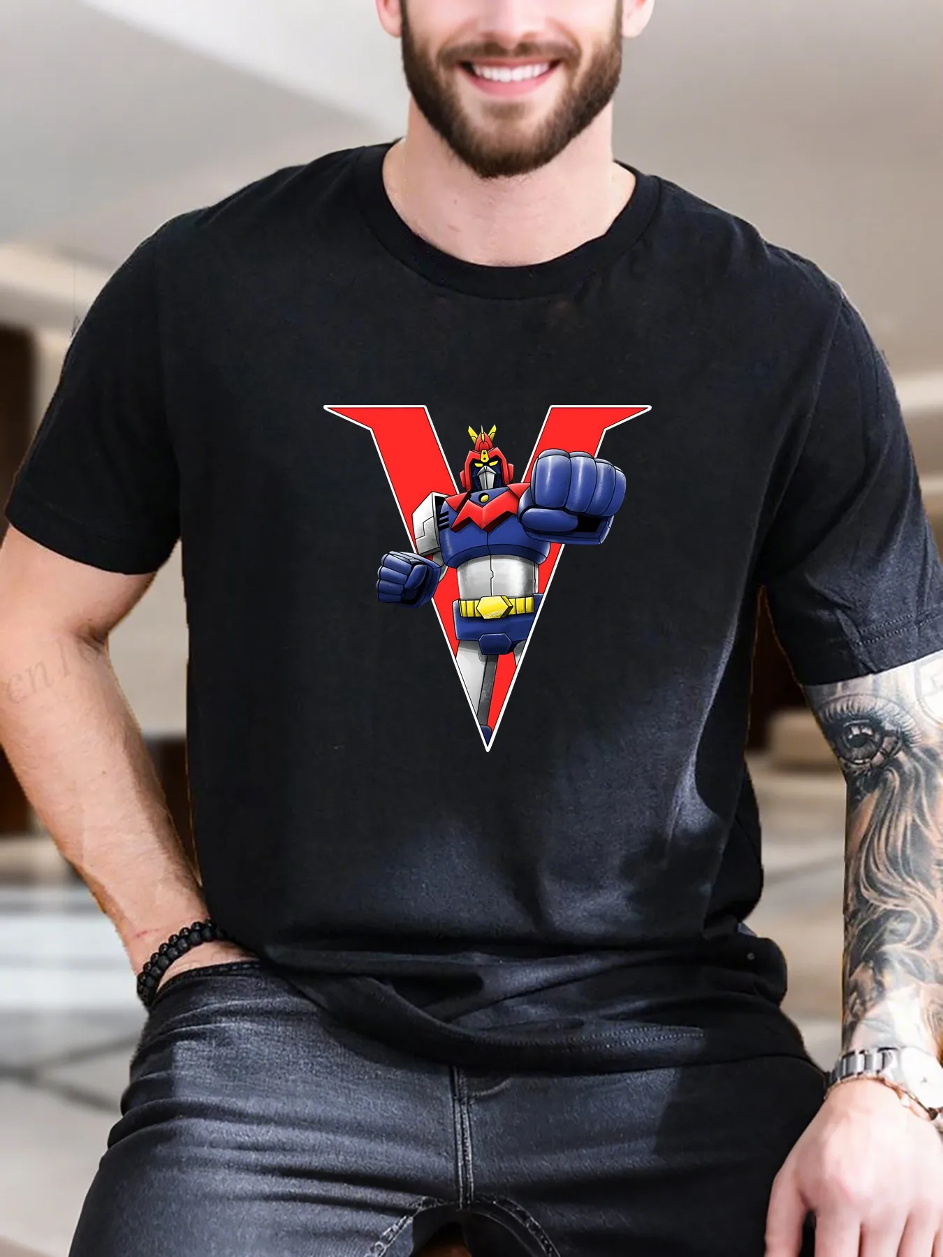 

New Arrival Fashion Men's Graphic Print T-Shirt Cartoon Robot with Fist up in Red White 100% Cotton Soft Breathable Casual Sporty