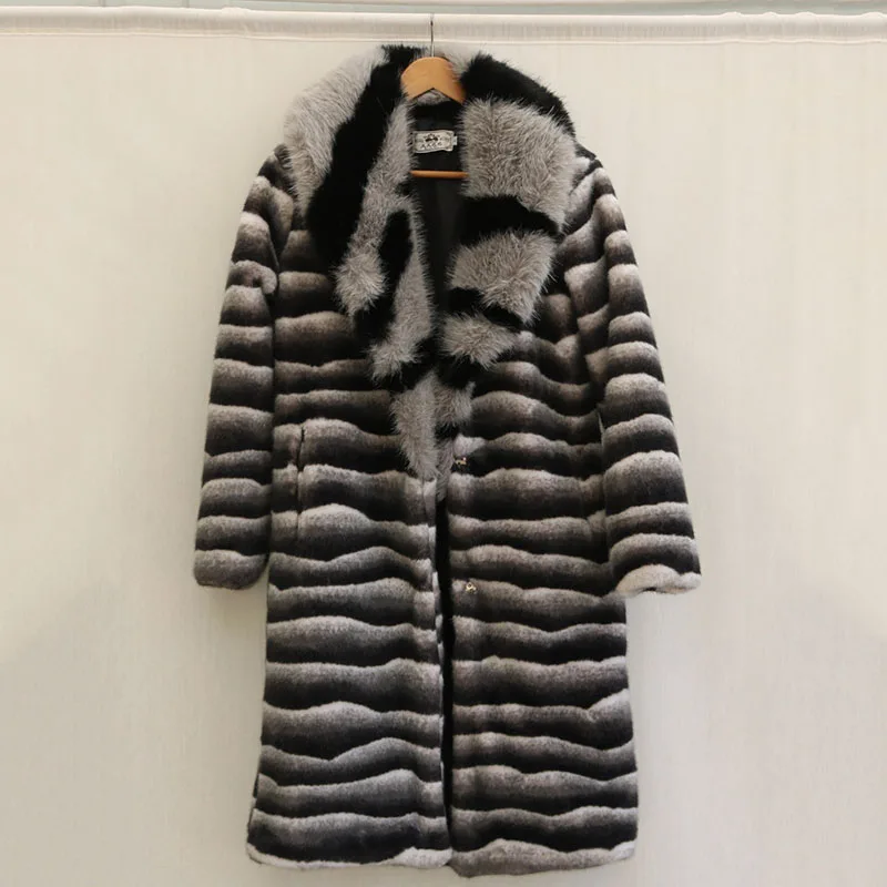 Płaszcz damski ze sztucznego futra norki w zebrę, imitacja futra lisa, nowy model na zimę 2025, elegancki kołnierz, płaszcz damski, płaszcz wierzchni H614