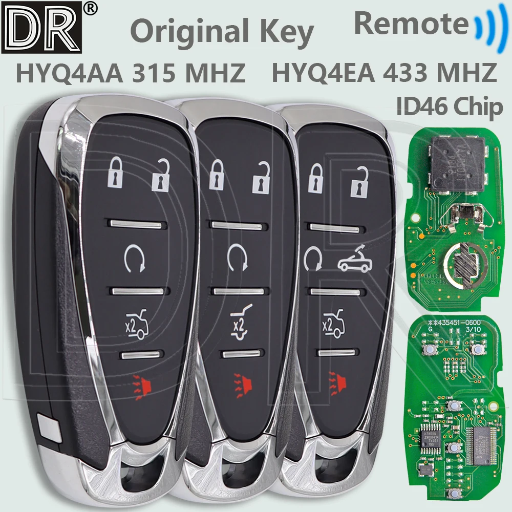 

DR HYQ4AA 315MHz HYQ4EA 433MHz Keyless Go Original Car Remote key For Chevrolet Camaro 2016 2017 2018 2019 2020 2021