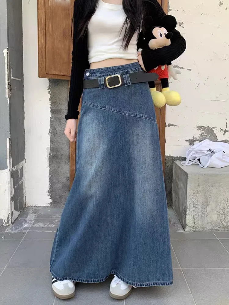 Retro Hong Kong Sle Hohe Taille A-linie Rock frauen Sommer Neue Taille Denim Röcke Abnehmen Straße Personali