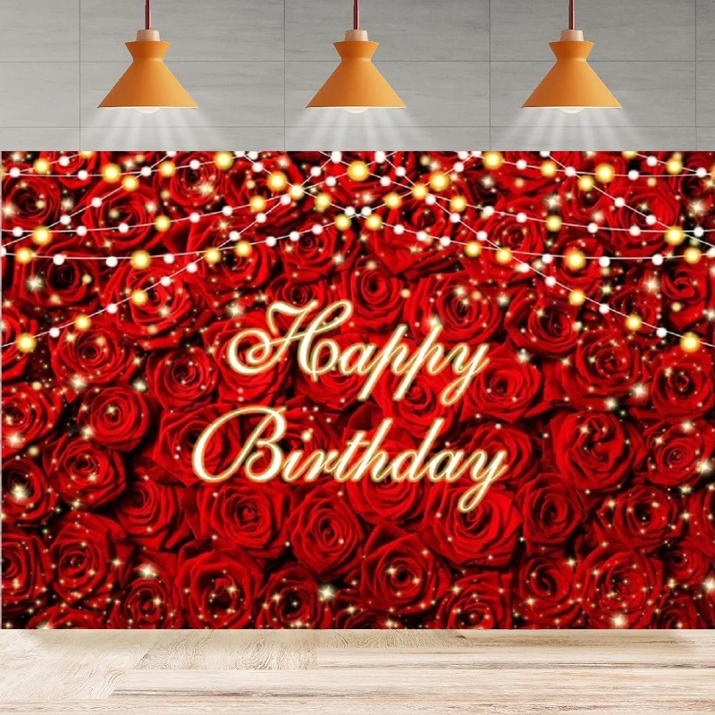 

Red Rose Flower Photography Backdrop Rose Floral Wall Adults Women Background Sweet Birthday Party Supplies Home Decor Banner
