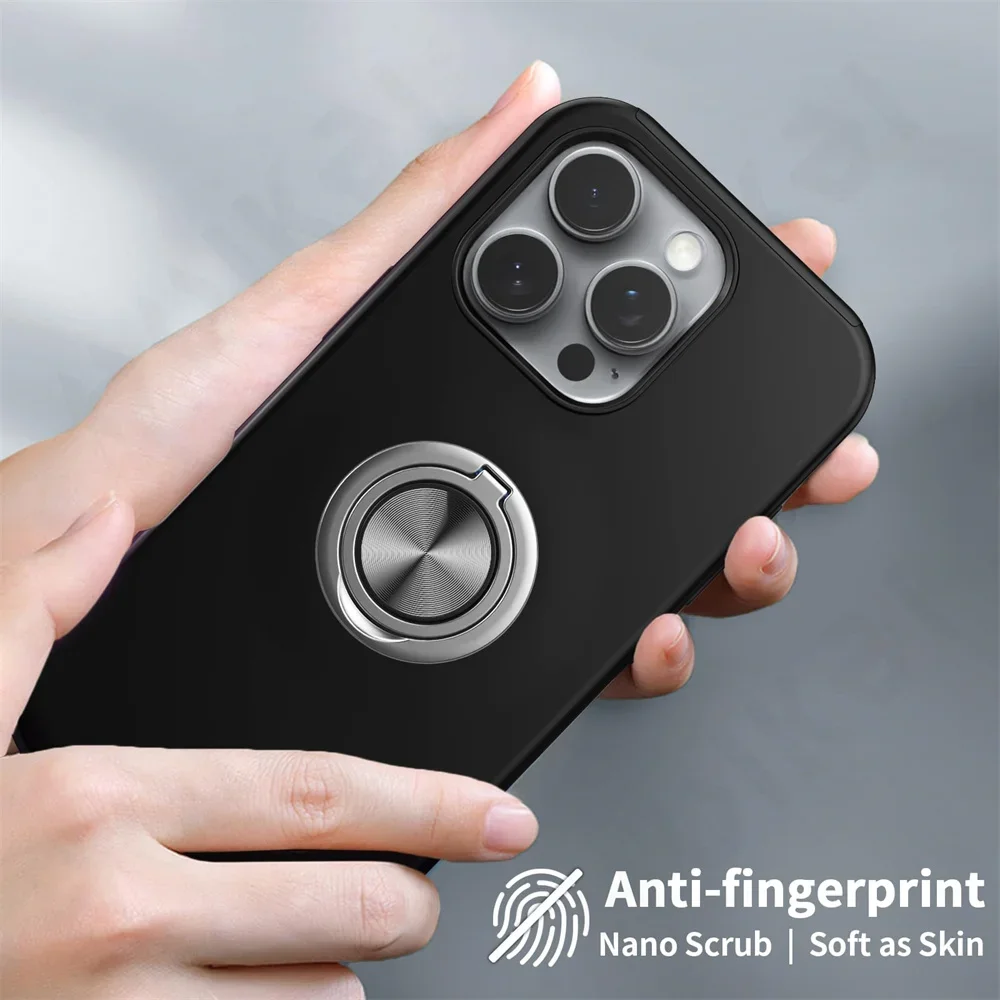 Case For iPhone 16 15 14 13 12 11 Pro Max XS MAX XR 8 7 Plus Degree Armor Bumper Shockproof Metal Ring Hard PC Silicone Cover