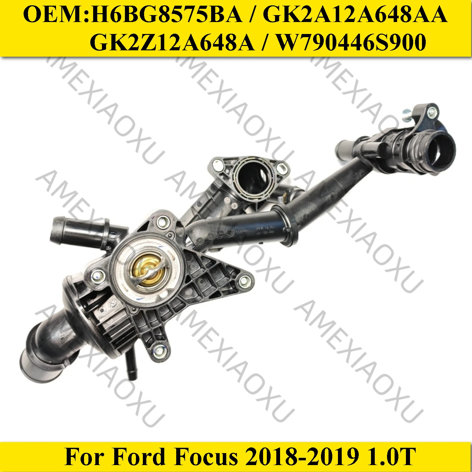 Well Engine Coolant Thermostat Assembly For Ford Focus 2018-2019 1.0T H6BG8575BA GK2A12A648AA GK2Z12A648A W790446S900 AMEXIAOXU