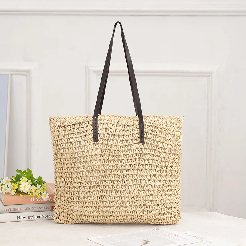 Große Kapazität Papier-Gras-Stroh Gewebte Körbe Quadratische Damen-Handtasche Mehrfarbige Umhängetasche für Frauen – Detail 1