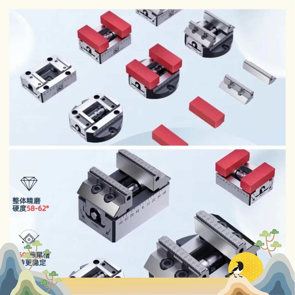 Four-axis Five-axis Self-centering Dovetail Vice Body Hardness 58-62 ° Fine Grinding Can Be Equipped with Zero Point Quick