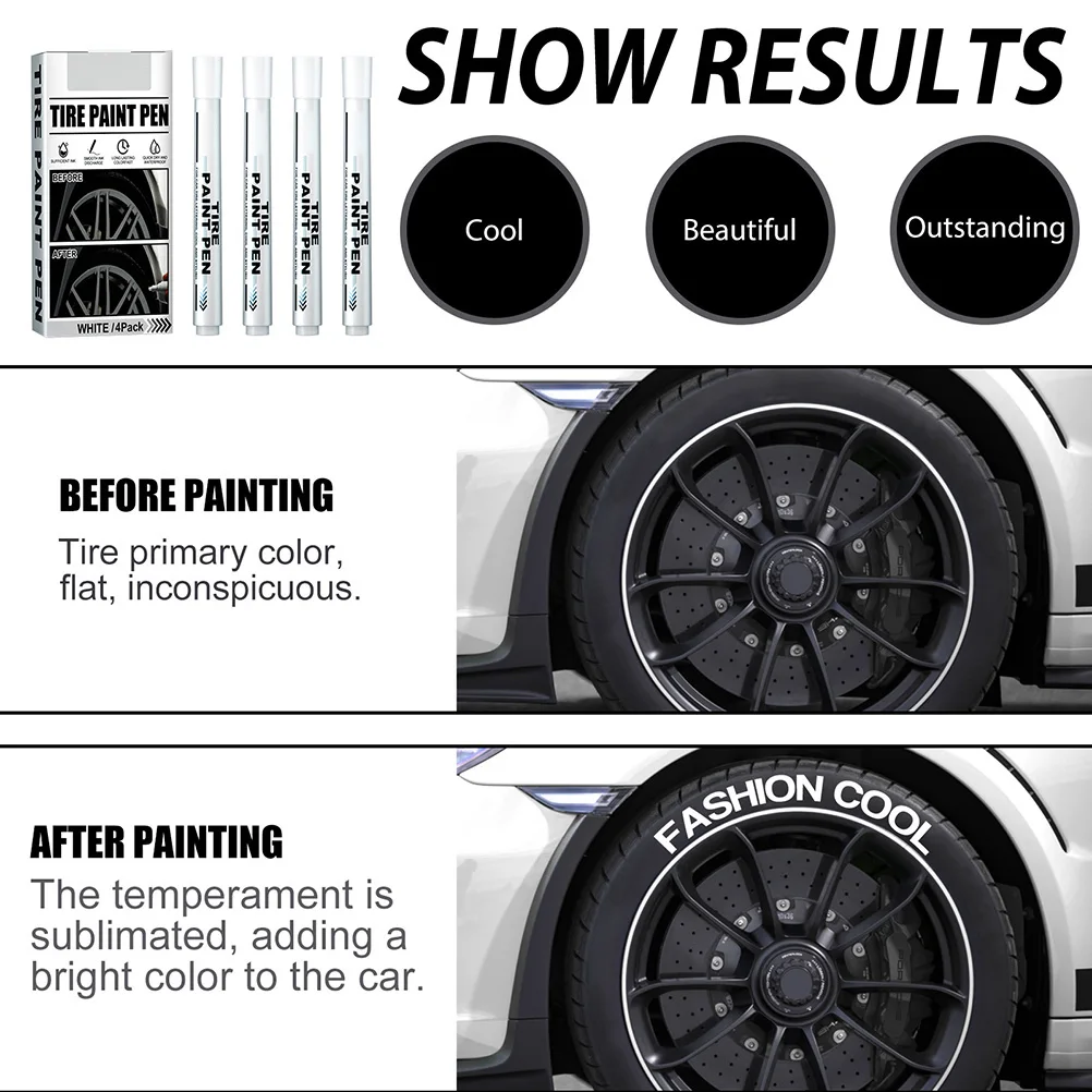 4 Pack White Marker Pen Tire Paint Marker Pen Waterproof Oil Based Car Tire Graffiti Tracing Pen for Auto Rubber Tyre Tread