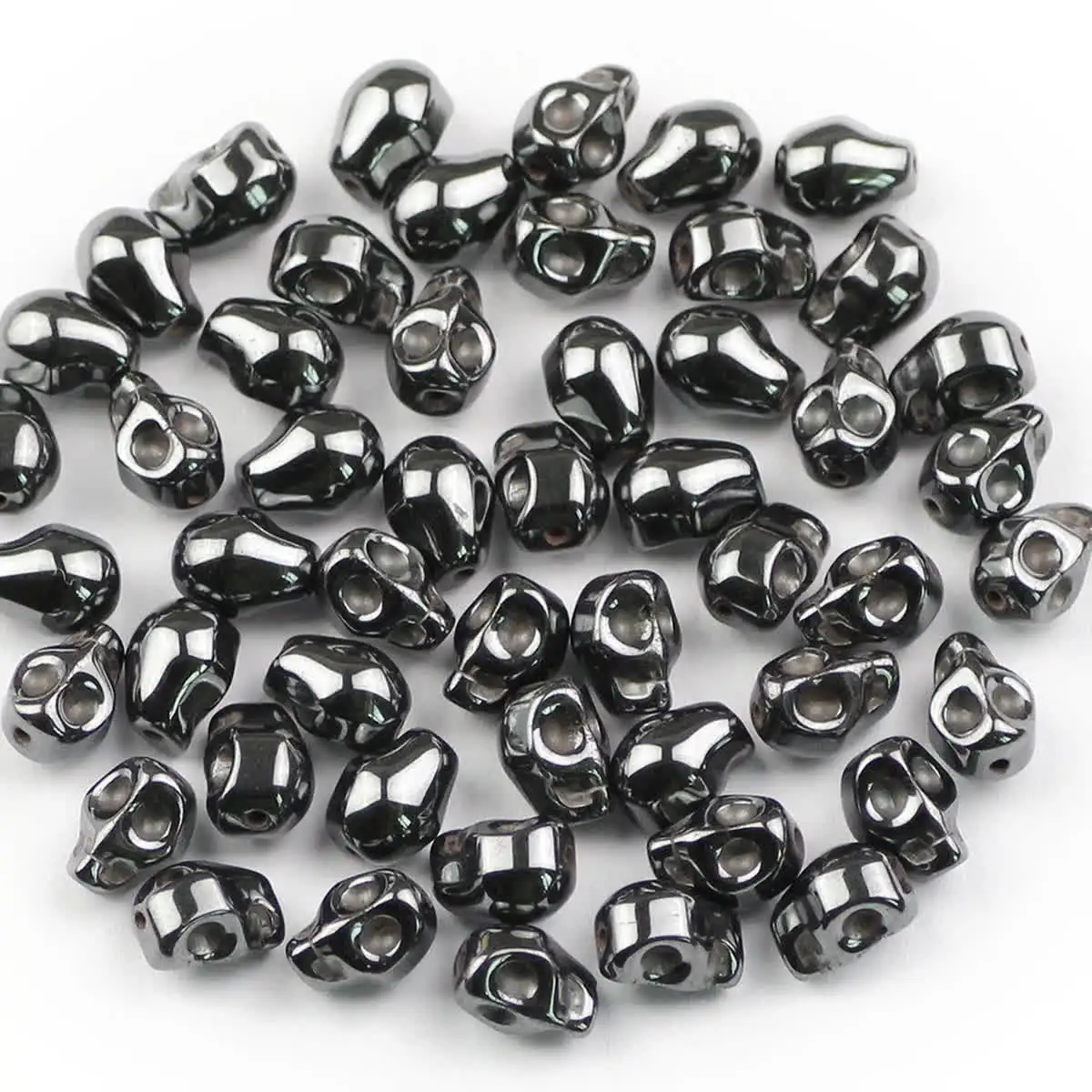 4/6/8MM Naturstein Schwarz Hämatit Skelett form Anhänger Kugeln Schädel Lose Perlen Für Schmuck Machen DIY Armband Erkenntnisse
