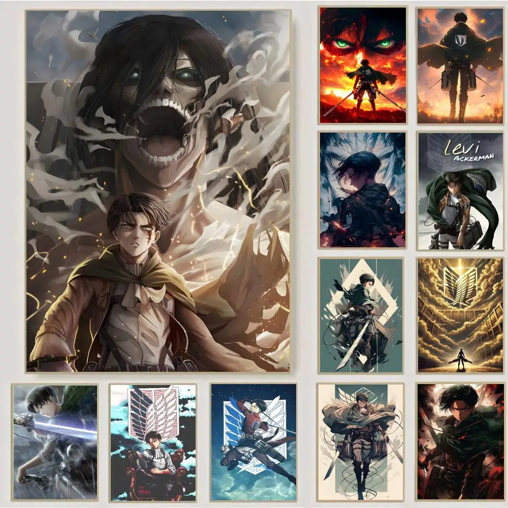 Anime Attack On Titan Levi Ackerman Poster Waterproof Sticky Wall Art Print For Bedroom Living Room Hallway Bar Home Decor