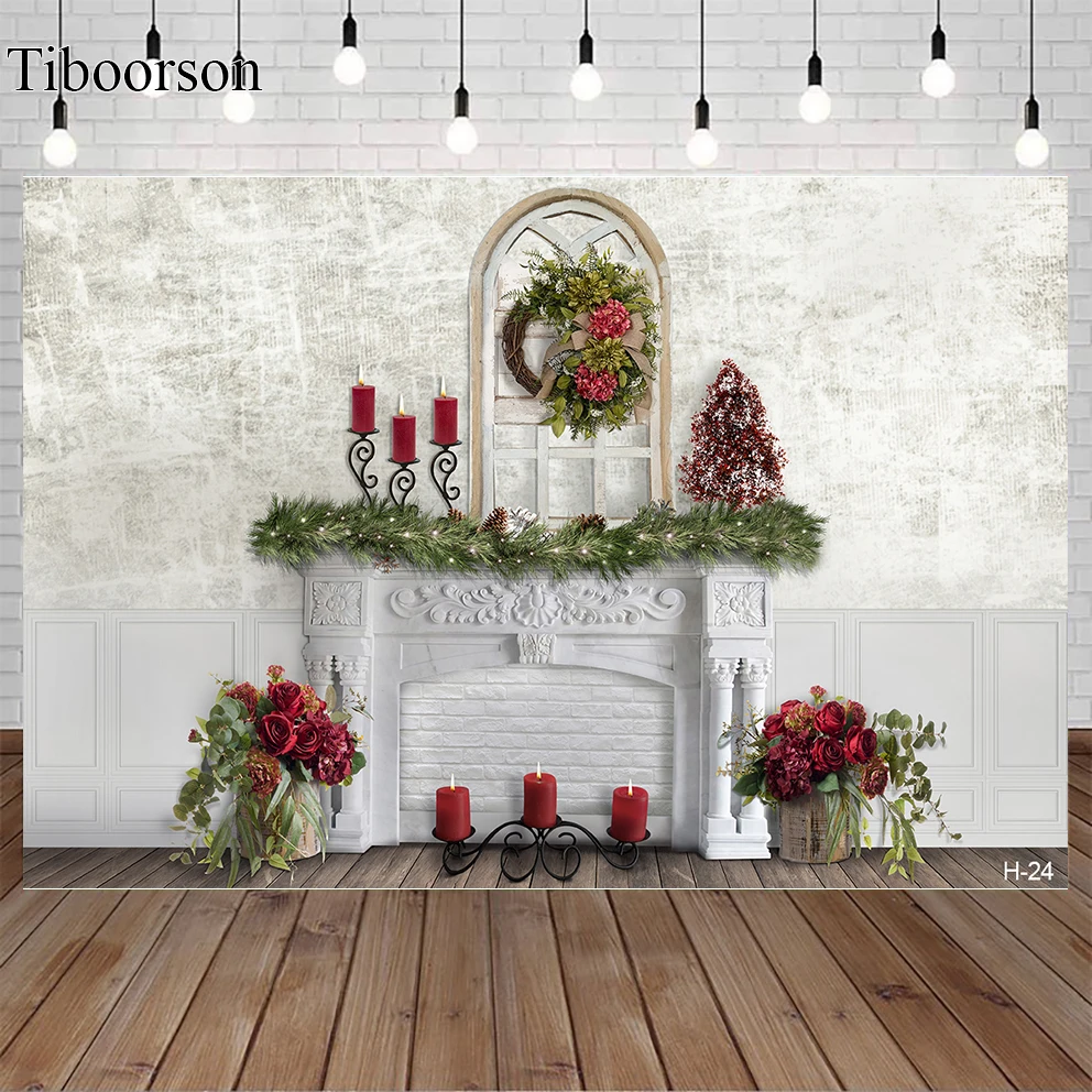 

Christmas Backdrop Kids Photocall White Fireplace Decor Gifts Glitter Wreath Candle Props Child Portrait Photostudio Background