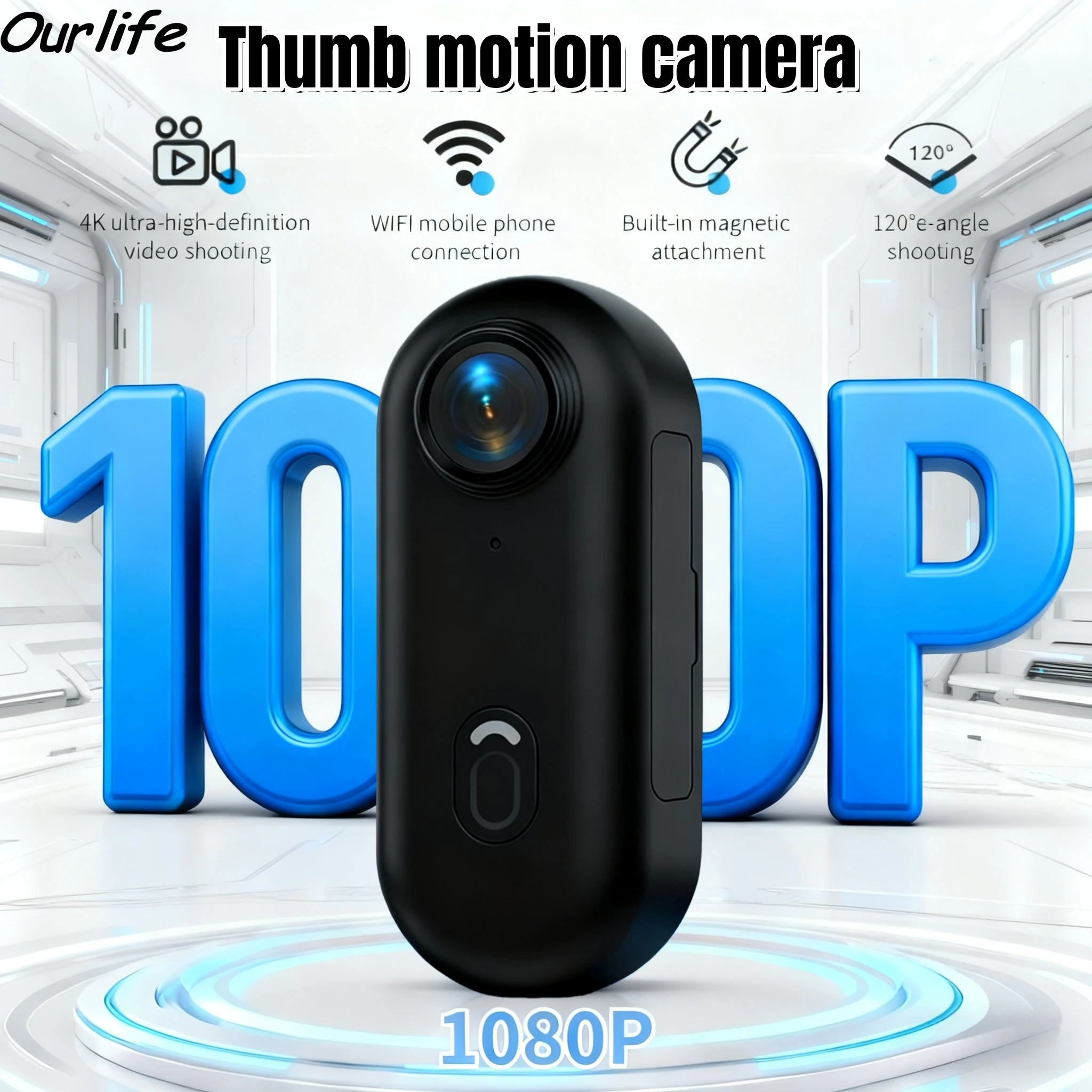 Ourlife HD Motorrad Mini-Recorder WIFI Thumb Action-Kamera Motorrad-Straßen-Sportkamera Fahrradhelm Vlog Haustier-Körperkamera