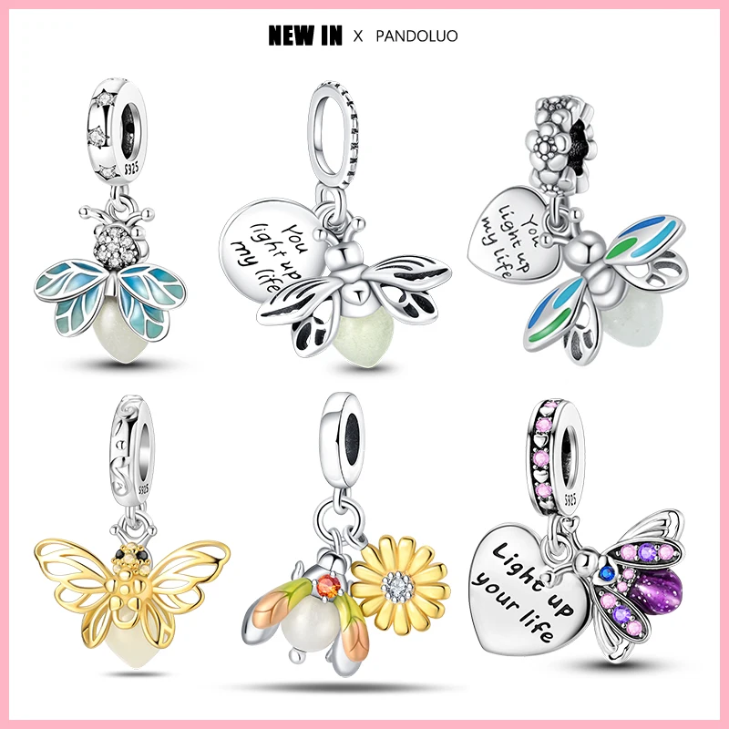 

New in Charms Glow-In-The-Dark Fireflies Fit Pandora 925 Original Charm Bracelet Women 925 Silver Pendant Beads DIY Jewelry Gift