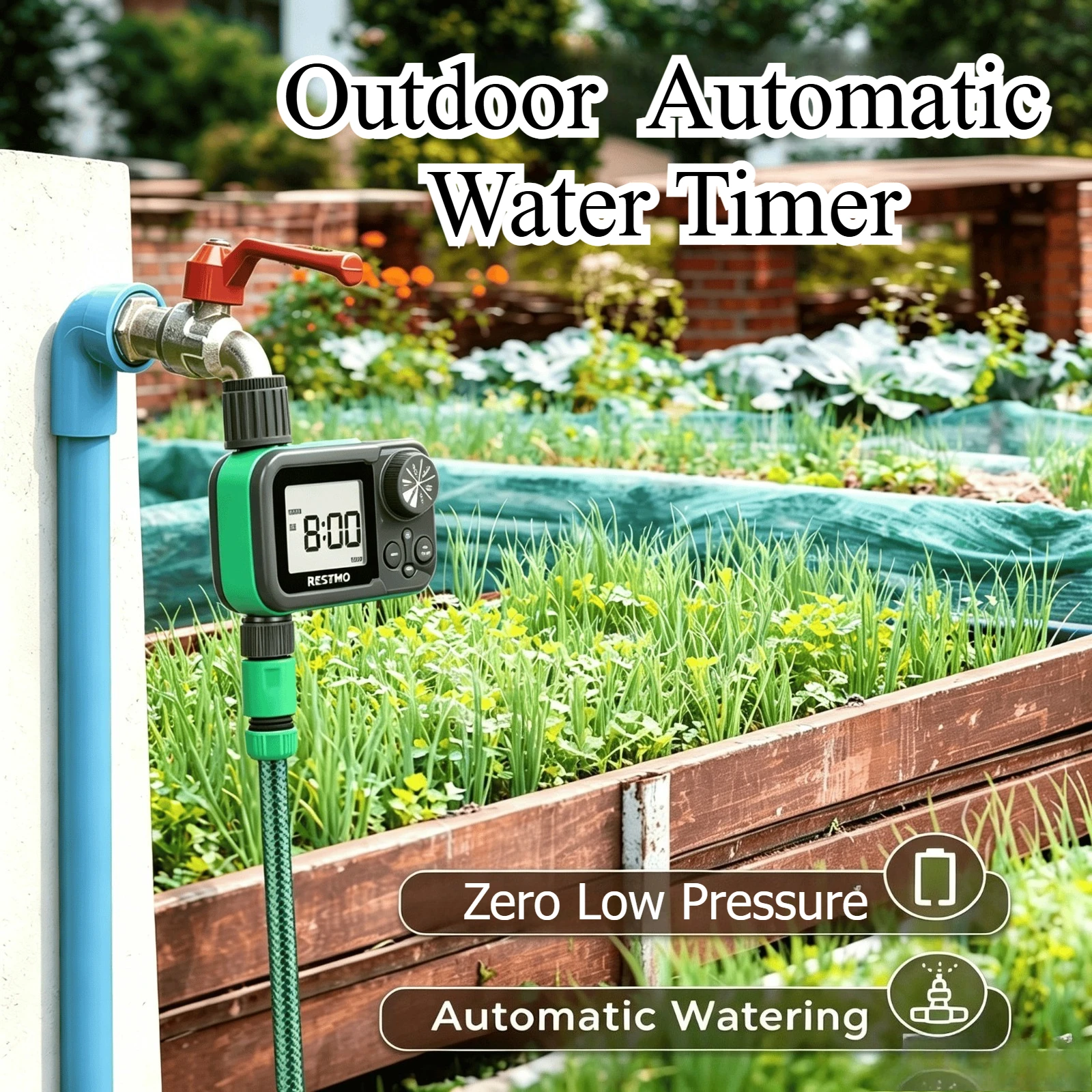 LCD Display Outdoor Sprinkler Timer Zero Pressure Ball Valve Water Timer for Garden Hose & Rain Barrel Irrigation