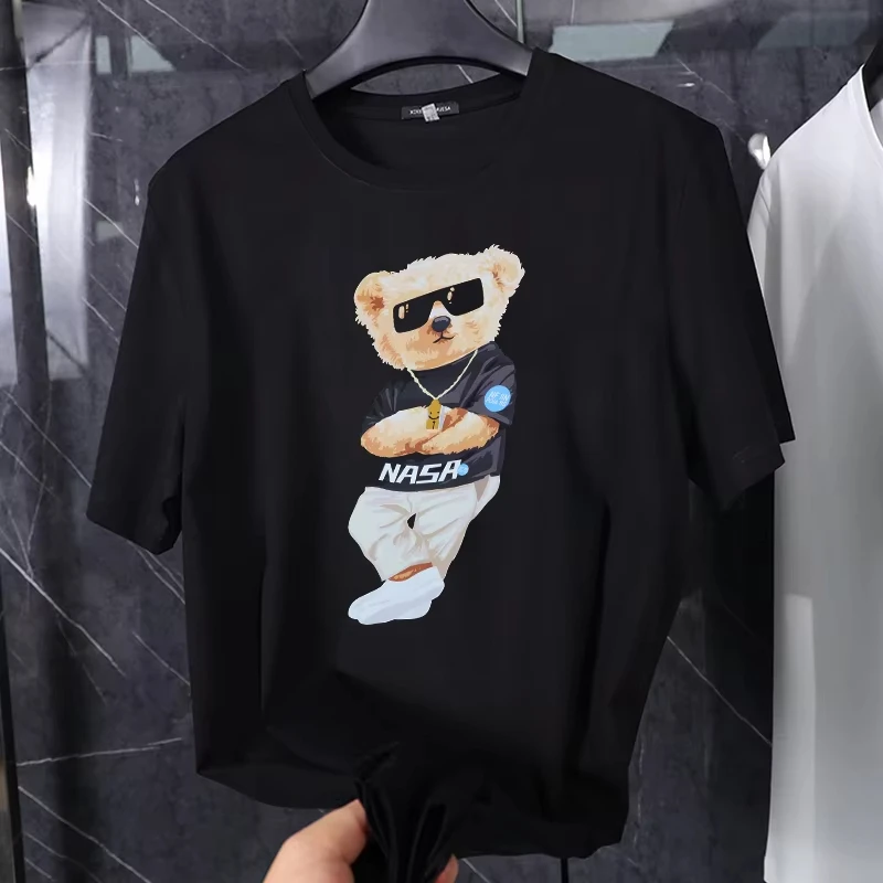 

Новые летние футболки унисекс 2026 года с принтом медведя, из чистого хлопка, с круглым вырезом и коротким рукавом