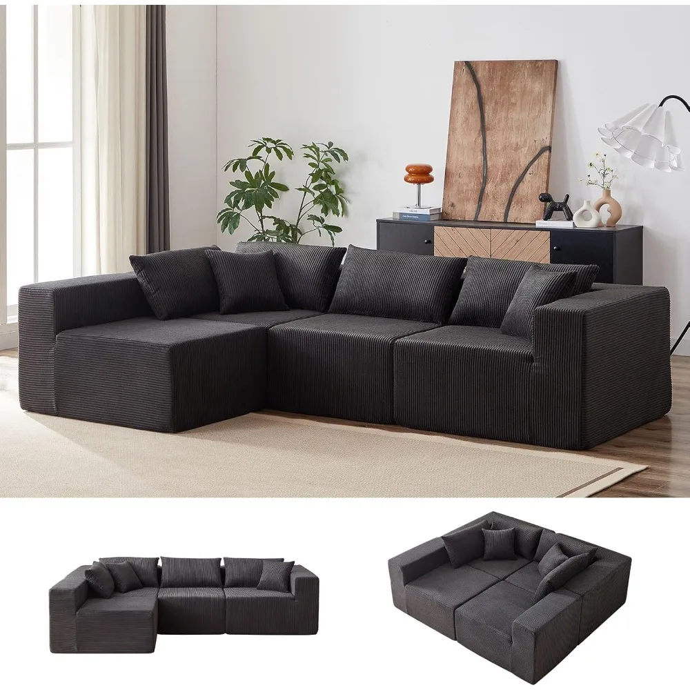 104” Modular Sectional Sofa, Cloud Sectional Couch with Deep Seat, Modern Modular L-Shape Sofa Couch with Chaise, Upholstered Co