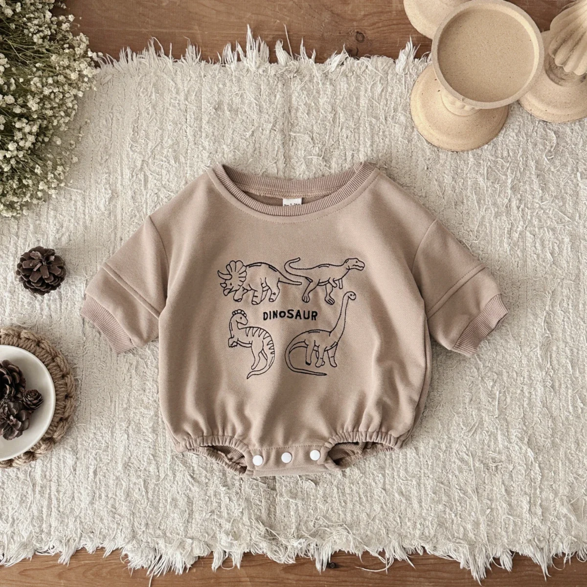 خريف جديد طفل بأكمام طويلة بلون ديناصور التطريز الوليد الطفل السروال القصير بذلة عادية مولود جديد ملابس دافئة #2